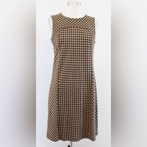 J Jill Womens Brown Gingham Print Ponte Sleeveless Shift Dress